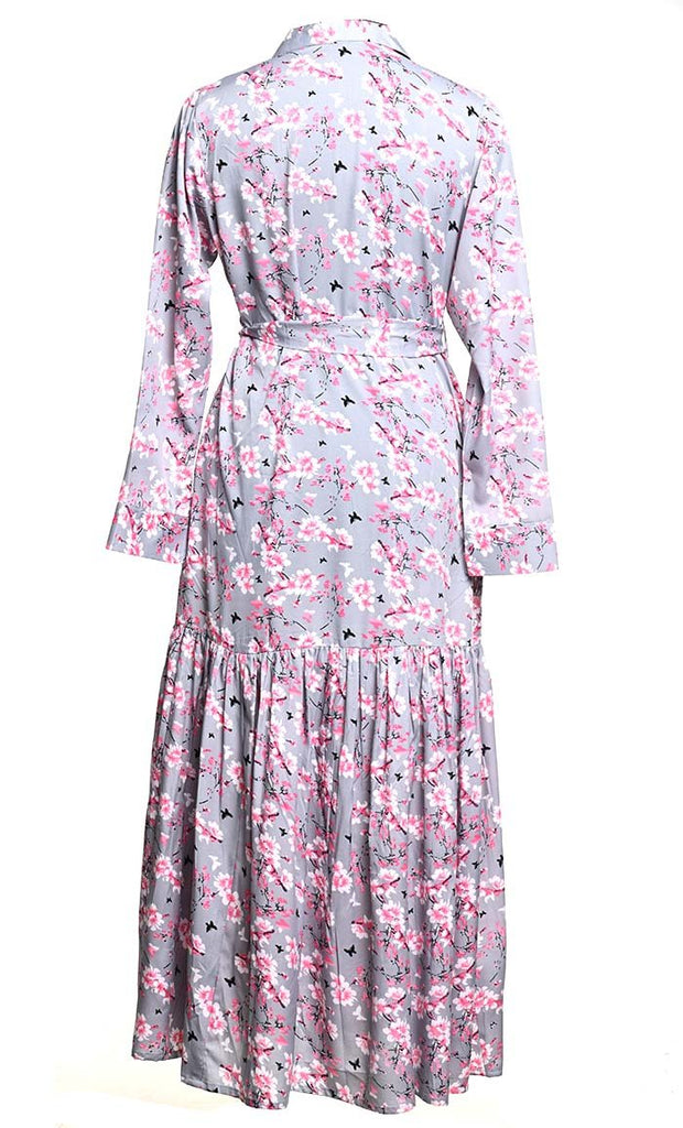 Spring Summer Beautiful Pink Floral Printed Abaya With Pockets - EastEssence.com