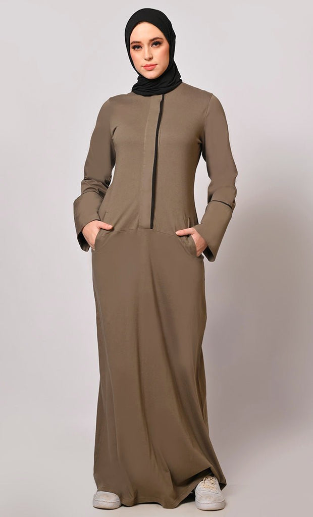 Stay Active in Style : Dark Grey Abaya with Pockets - EastEssence.com