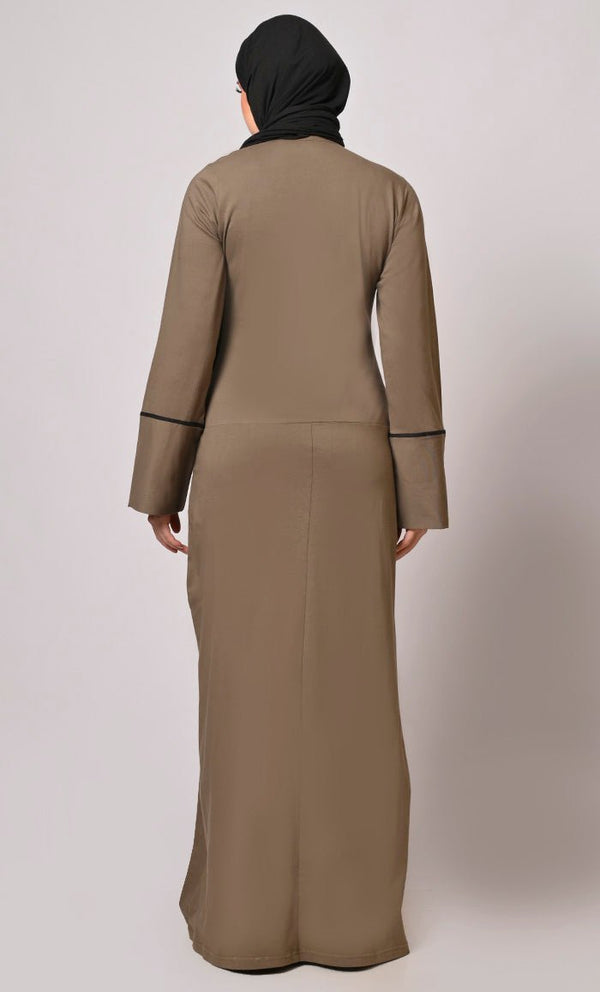Stay Active in Style : Dark Grey Abaya with Pockets - EastEssence.com
