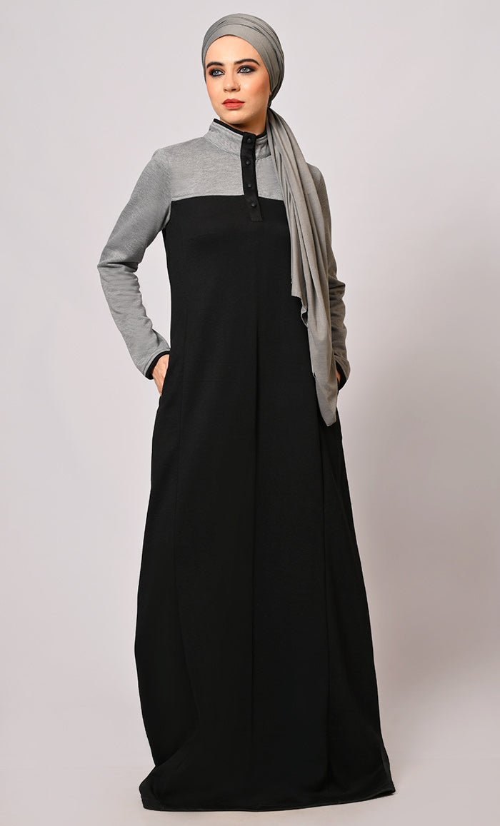 Stay Warm and Stylish: The Two-Color Fleece Abaya - EastEssence.com