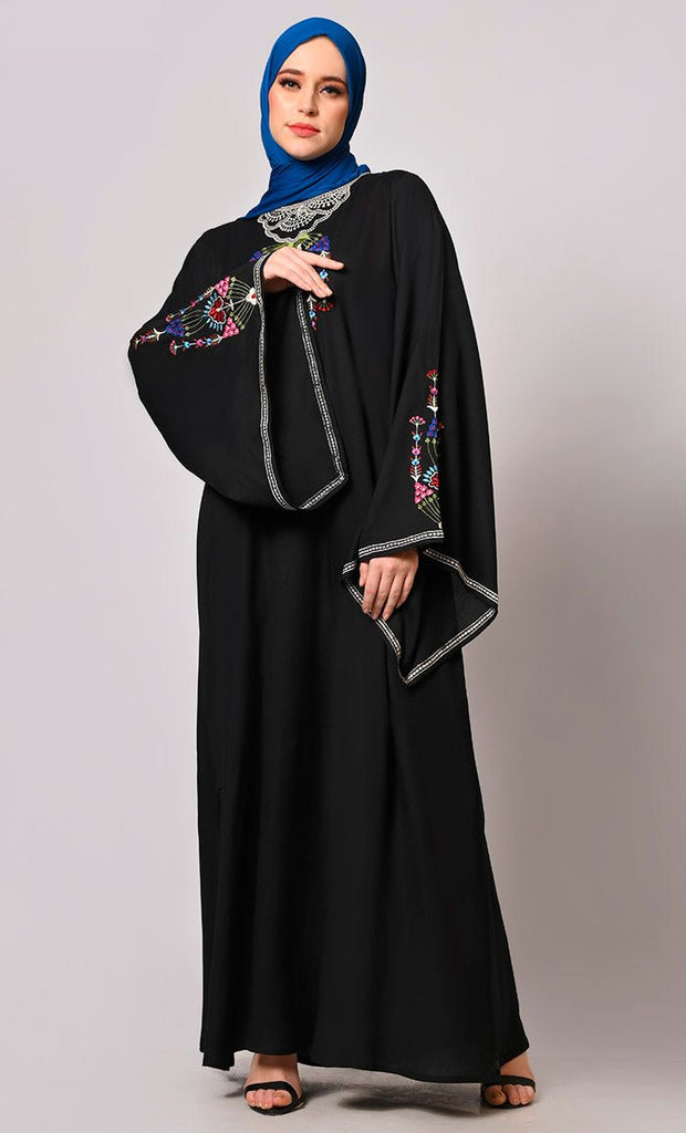 Stitched To Perfection: Black Embroidered Abaya - EastEssence.com