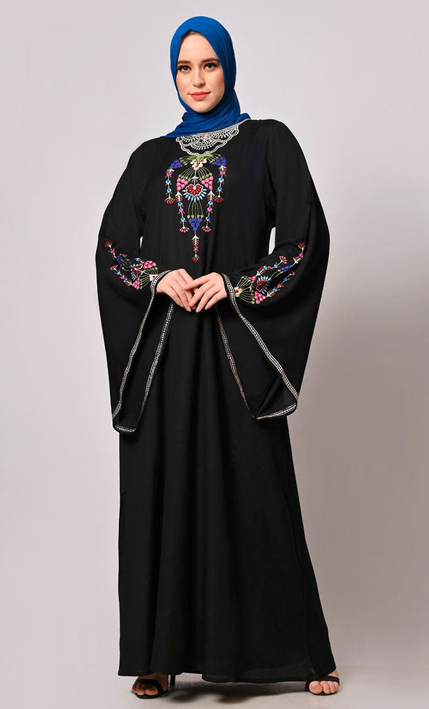 Stitched To Perfection: Black Embroidered Abaya - EastEssence.com