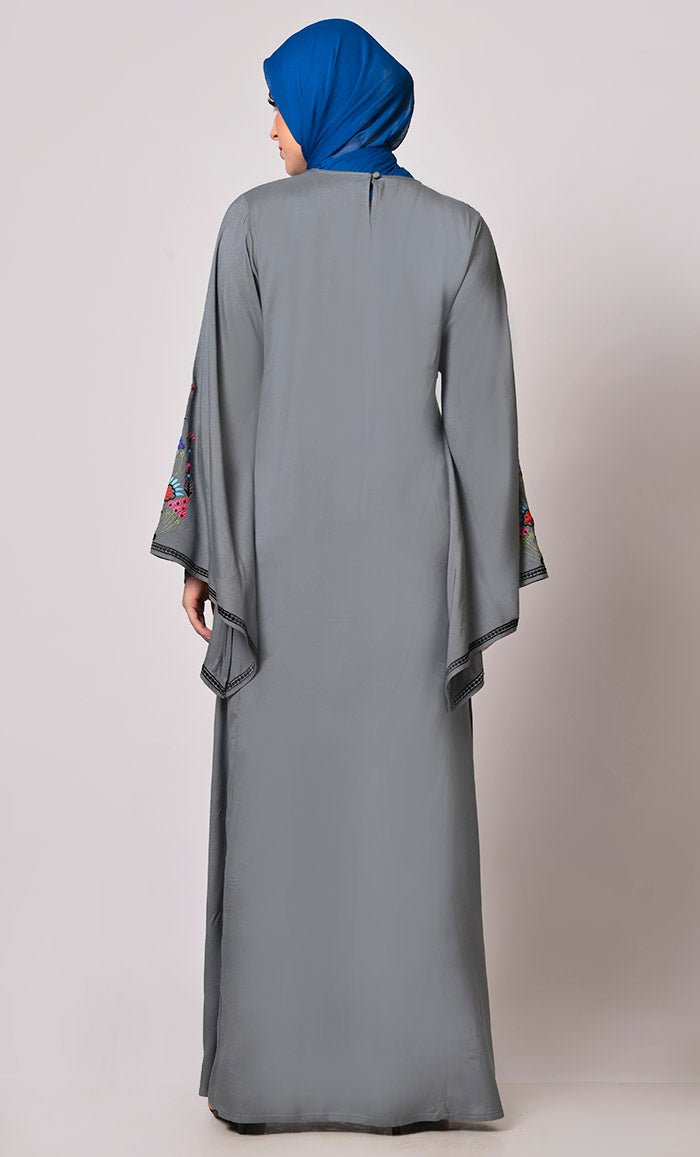 Stitched To Perfection: Grey Embroidered Abaya - EastEssence.com