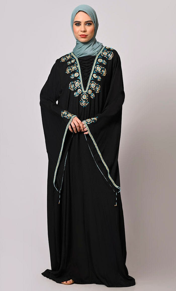 Stone-Encrusted Abaya with Bell Sleeves