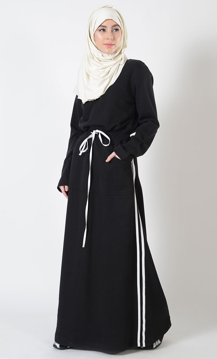 Stripe Fleece Blend Activewear Abaya Dress