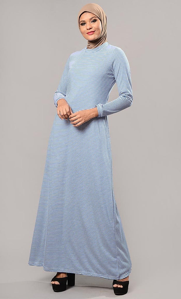 Striped A line abaya dress - EastEssence.com