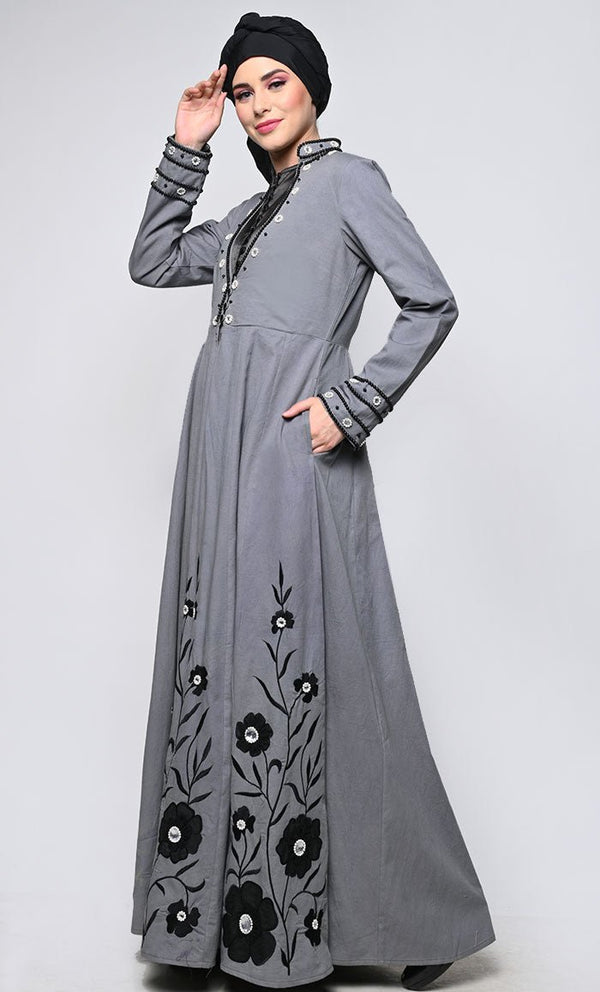 Stunning Full Length Ebroidered Multi Panel Abaya - EastEssence.com