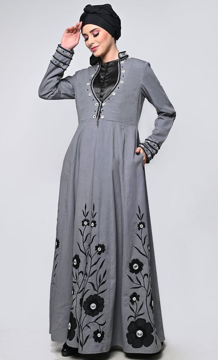 Stunning Full Length Ebroidered Multi Panel Abaya - EastEssence.com