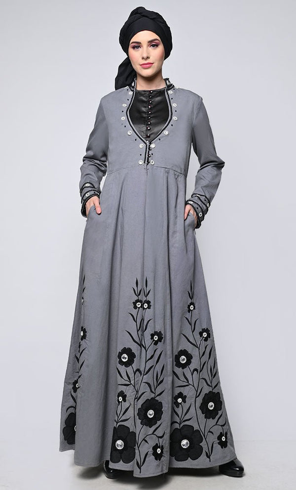 Stunning Full Length Ebroidered Multi Panel Abaya - EastEssence.com