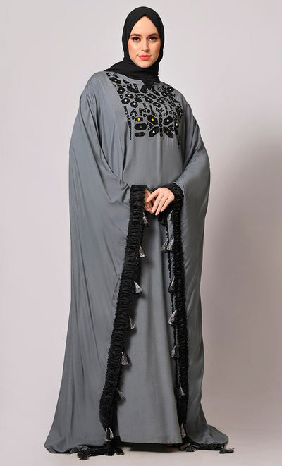 Stunning Mirror Embroidered Grey Kaftan