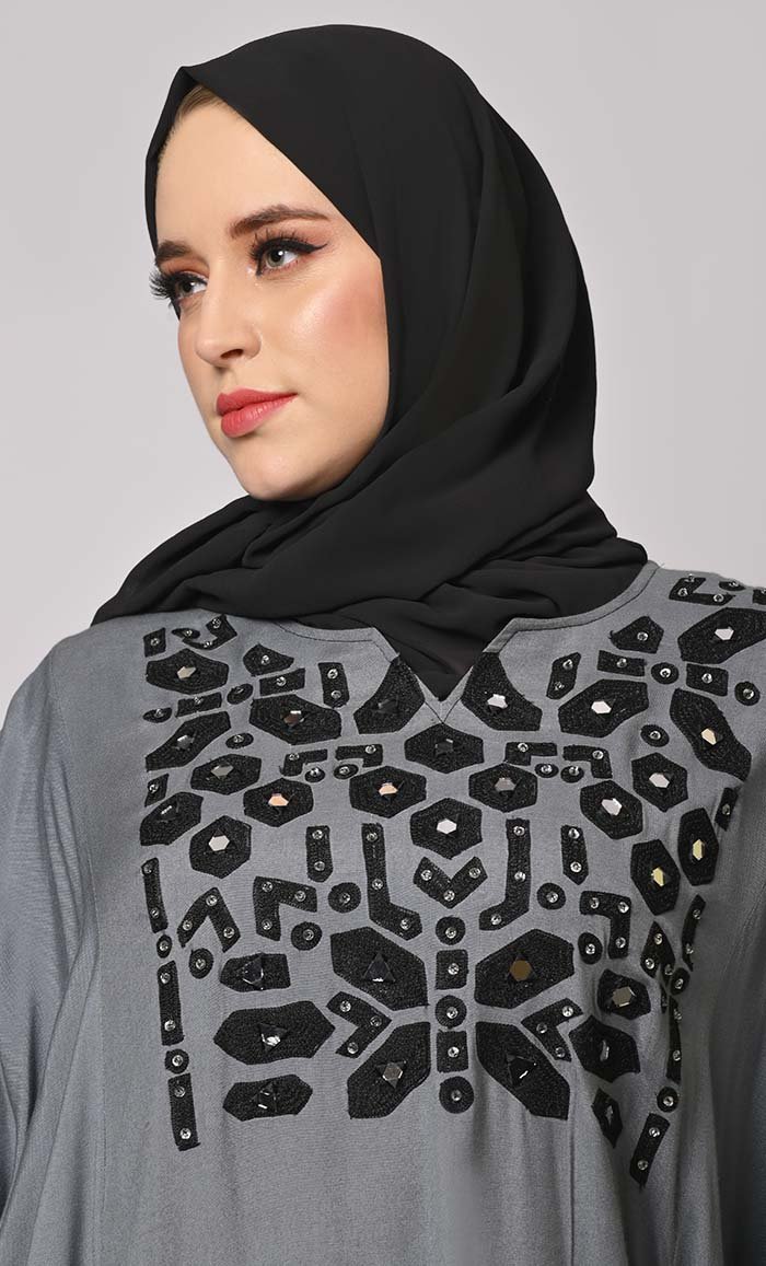 Stunning Mirror Embroidered Grey Kaftan
