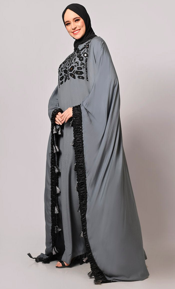 Stunning Mirror Embroidered Grey Kaftan