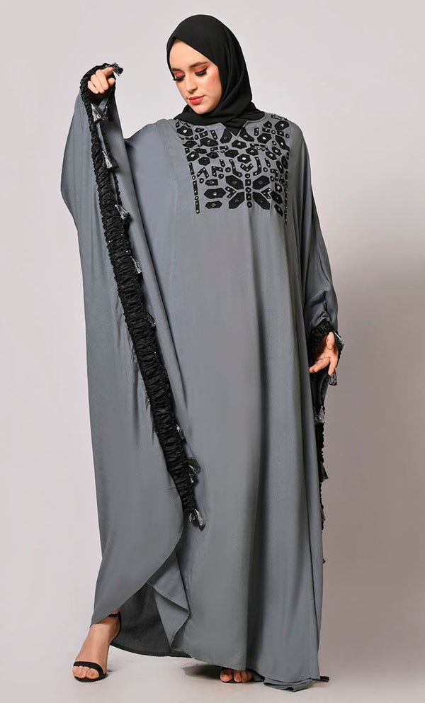 Stunning Mirror Embroidered Grey Kaftan
