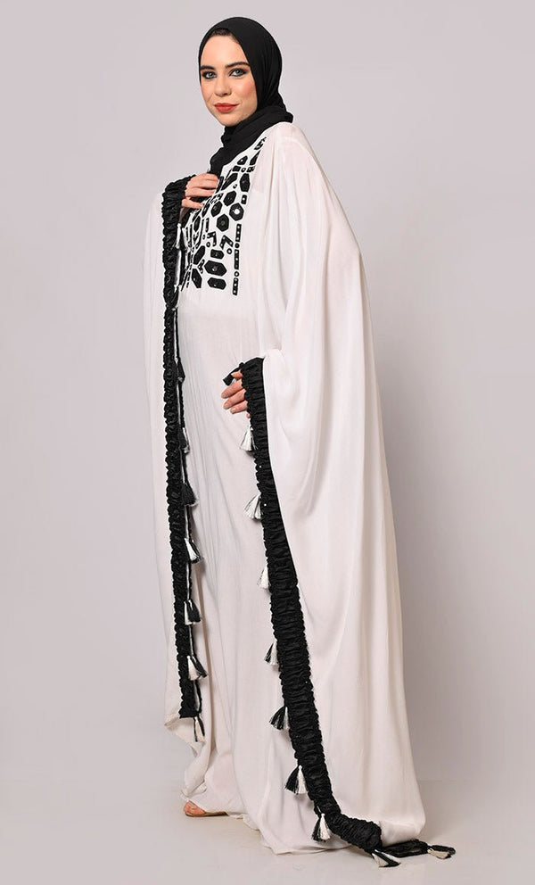 Stunning Mirror Embroidered White Kaftan