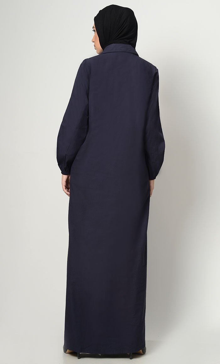 Stylish Button Down Abaya-Navy - EastEssence.com
