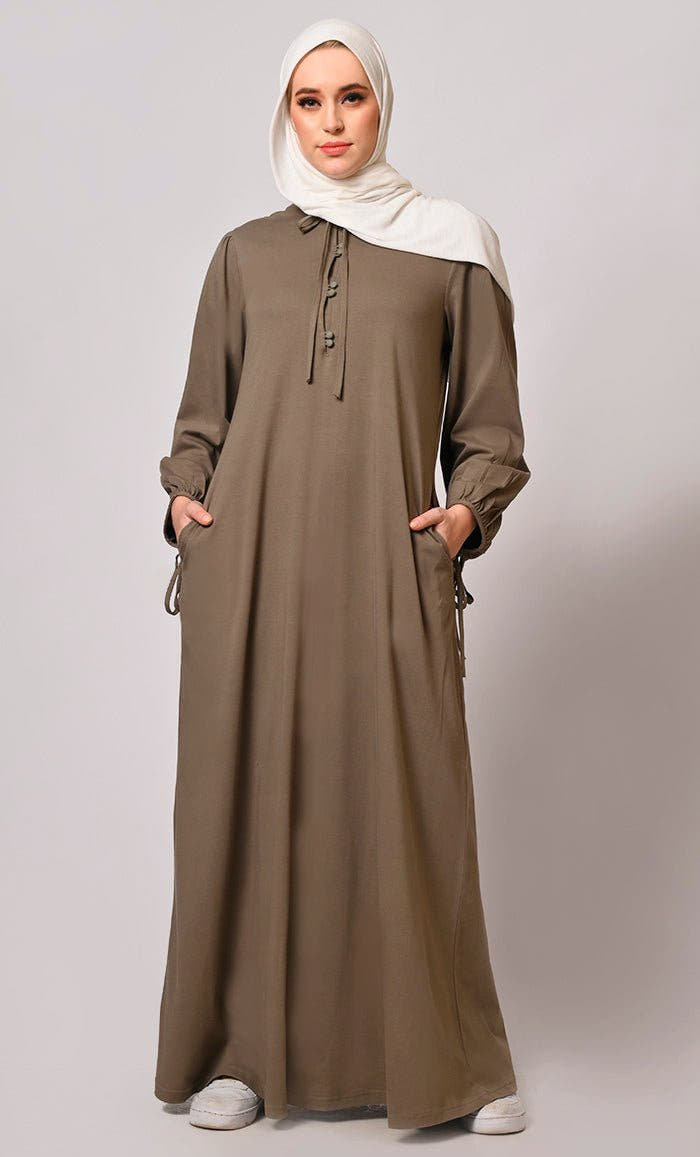 Abaya gris foncé avec poches