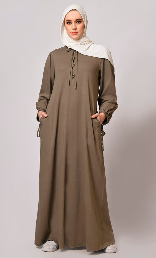 Stylish Dark Grey Abaya with Pockets - EastEssence.com