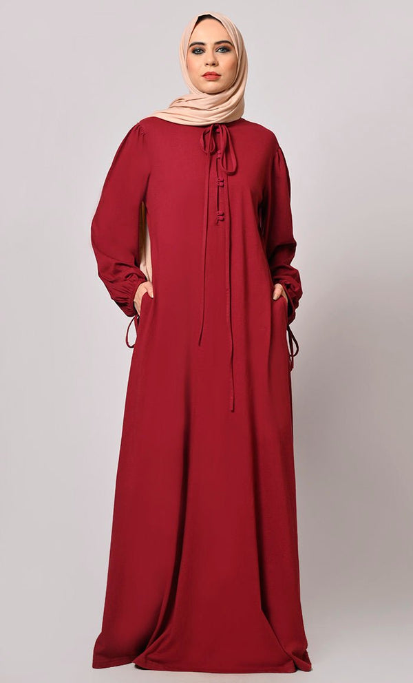 Stylish Maroon Abaya with Pockets - EastEssence.com
