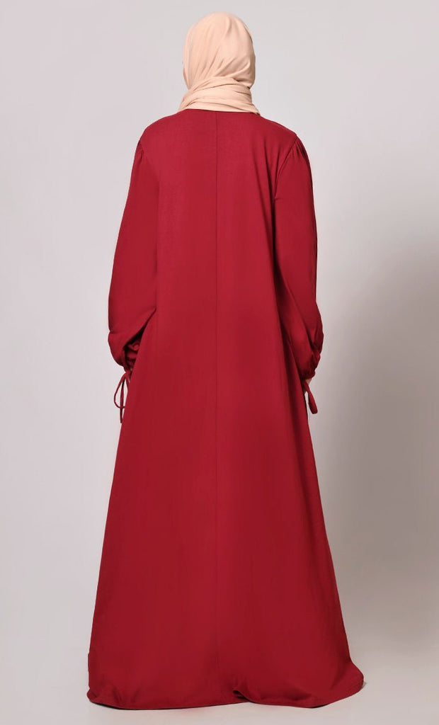 Stylish Maroon Abaya with Pockets - EastEssence.com