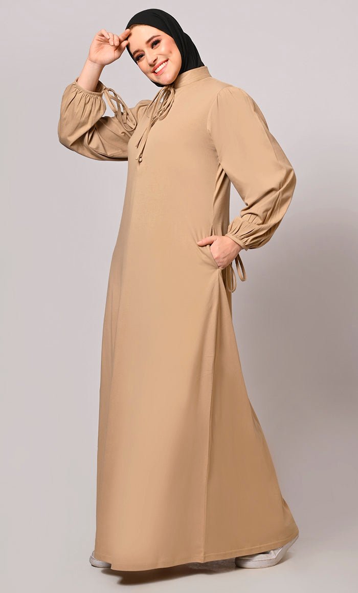 Stylish Sand Abaya with Pockets - EastEssence.com