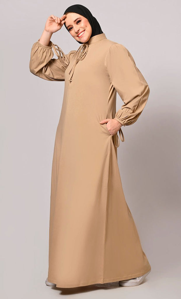 Stylish Sand Abaya with Pockets - EastEssence.com