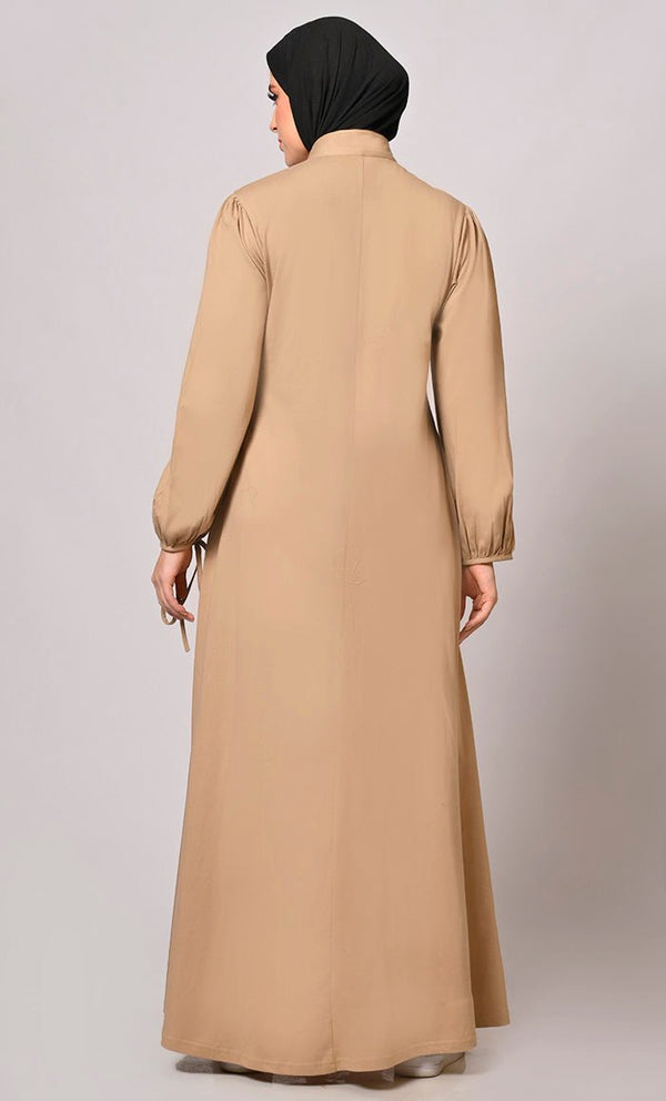 Stylish Sand Abaya with Pockets - EastEssence.com