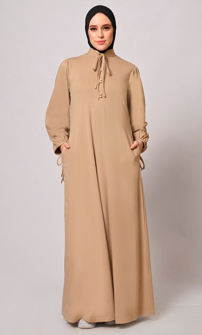 Stylish Sand Abaya with Pockets - EastEssence.com