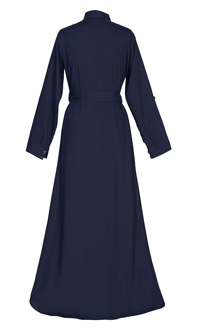 Stylish Soft Rayon Button Down Abaya With Pockets And Loose Belt - EastEssence.com
