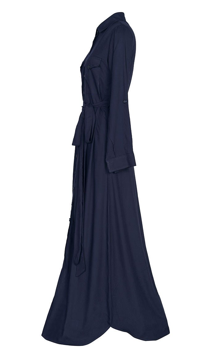 Stylish Soft Rayon Button Down Abaya With Pockets And Loose Belt - EastEssence.com