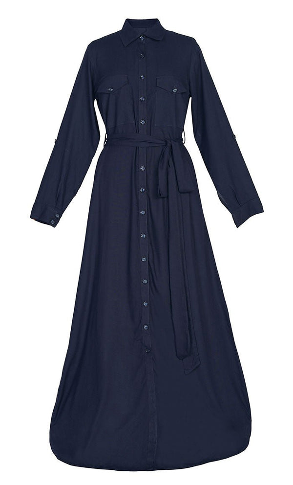 Stylish Soft Rayon Button Down Abaya With Pockets And Loose Belt - EastEssence.com