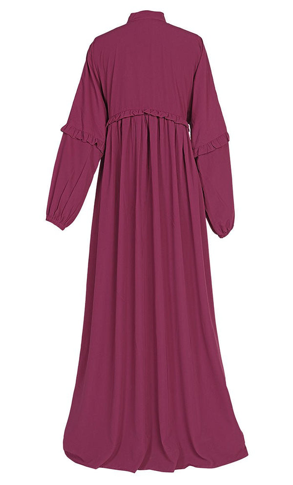 Super Red Ruffle Detailing Abaya With Pockets - EastEssence.com