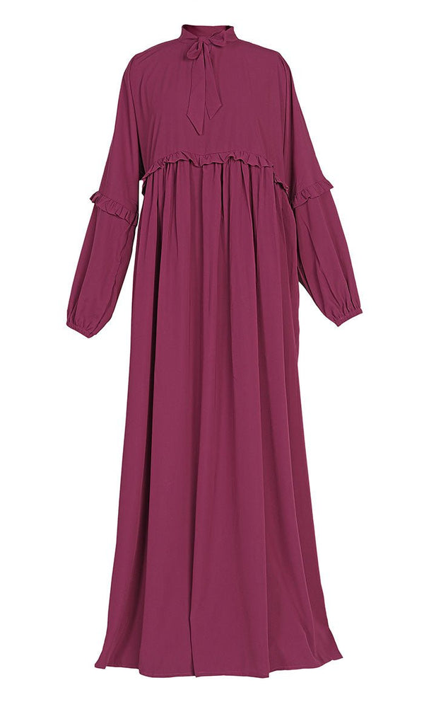 Super Red Ruffle Detailing Abaya With Pockets - EastEssence.com