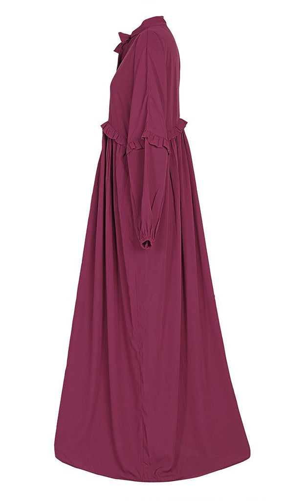 Super Red Ruffle Detailing Abaya With Pockets - EastEssence.com