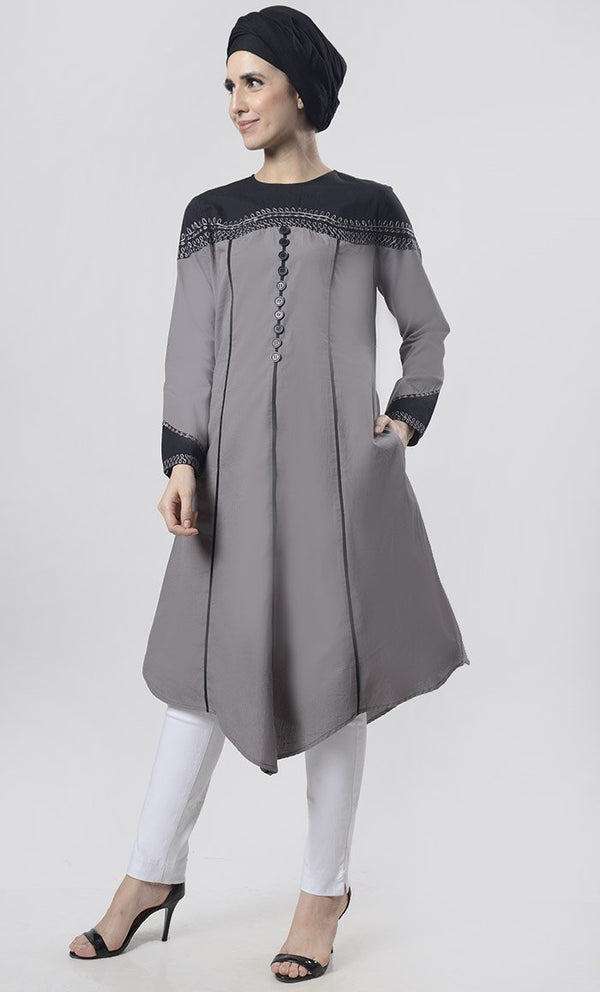 Superb black Piping Detailing With Aari Work Tunic - EastEssence.com