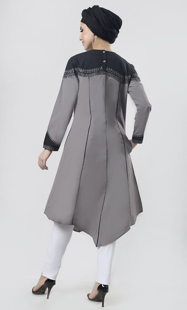 Superb black Piping Detailing With Aari Work Tunic - EastEssence.com