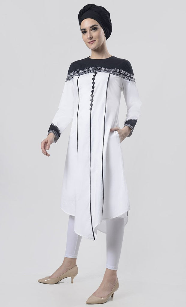 Superb Black Piping Detailing With Aari Work Tunic - EastEssence.com