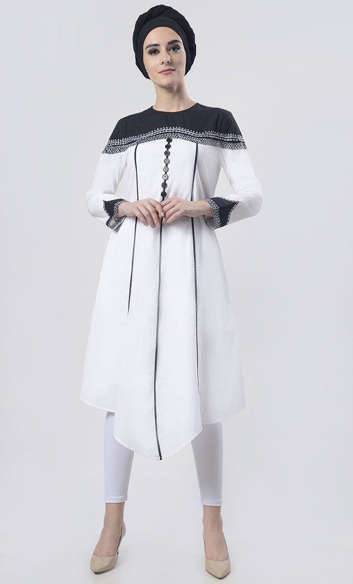 Superb Black Piping Detailing With Aari Work Tunic - EastEssence.com