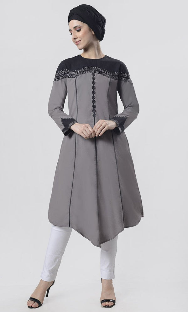 Superb black Piping Detailing With Aari Work Tunic - EastEssence.com