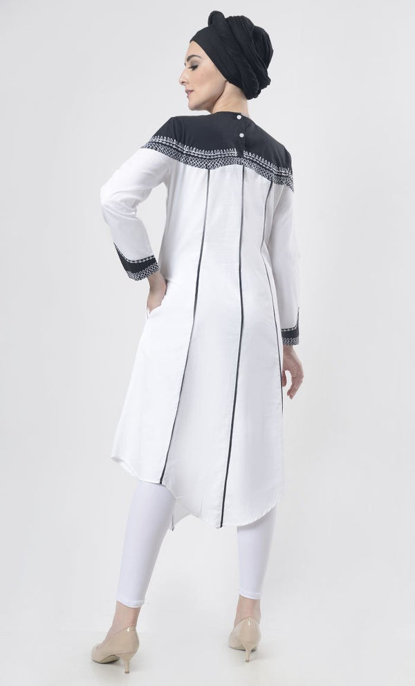 Superb Black Piping Detailing With Aari Work Tunic - EastEssence.com