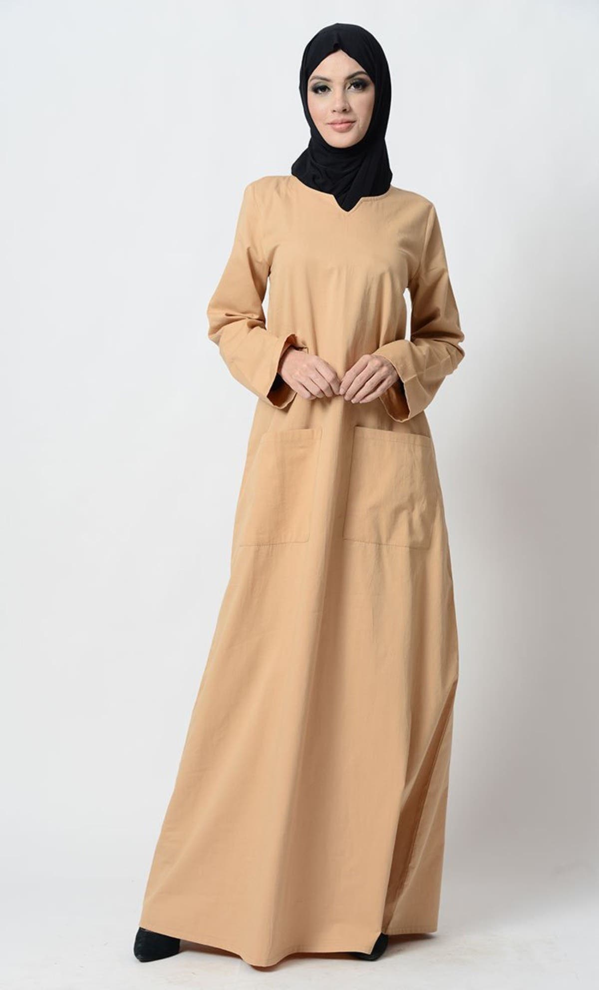 Sweetheart Neckline Modest Casual Abaya – Sand