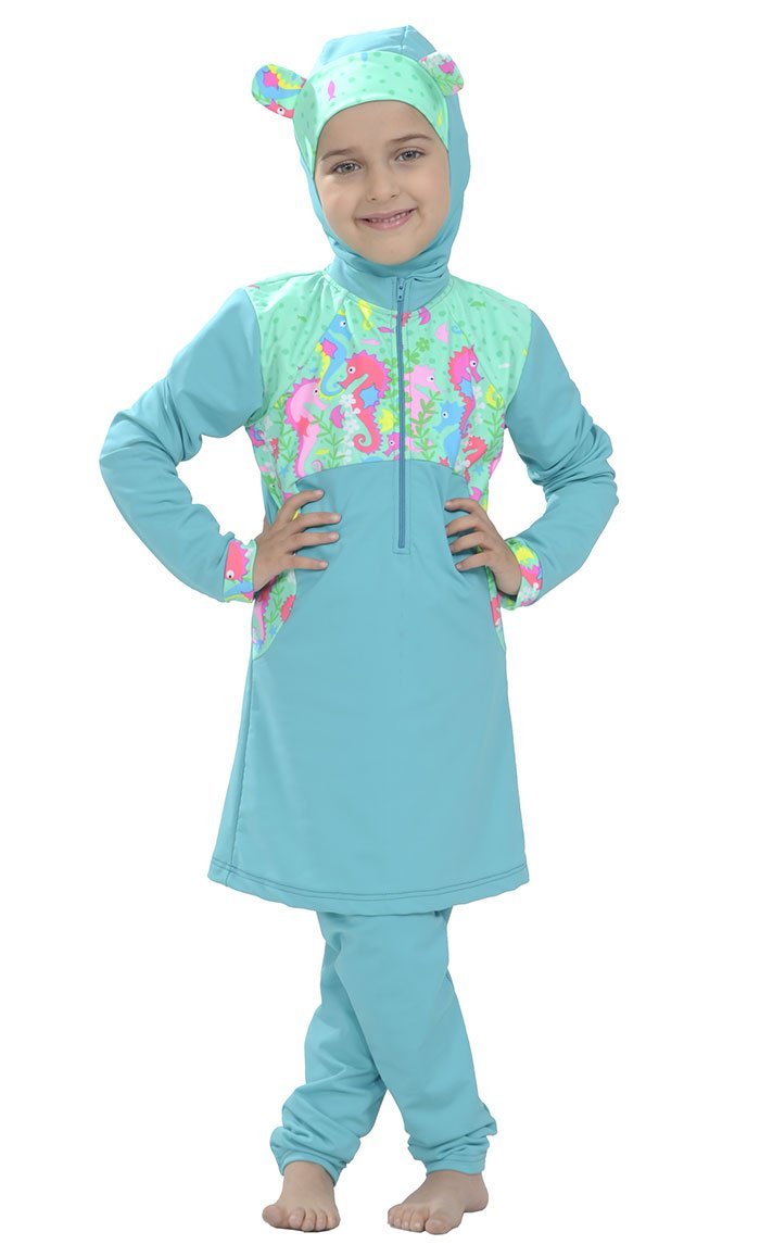Teal Dragon Print girls swimsuit - EastEssence.com