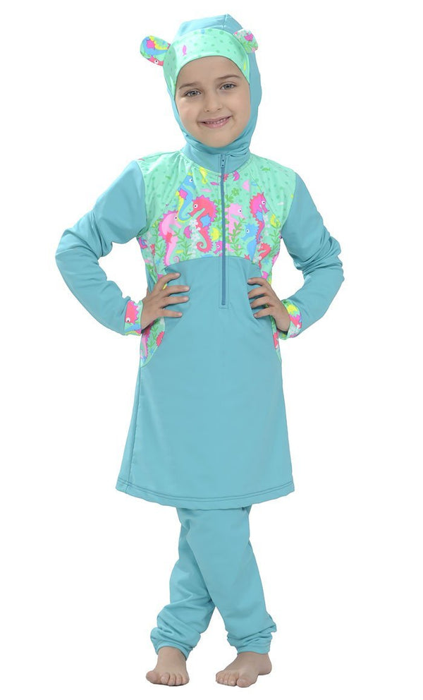 Teal Dragon Print girls swimsuit - EastEssence.com
