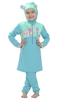 Teal Dragon Print girls swimsuit - EastEssence.com