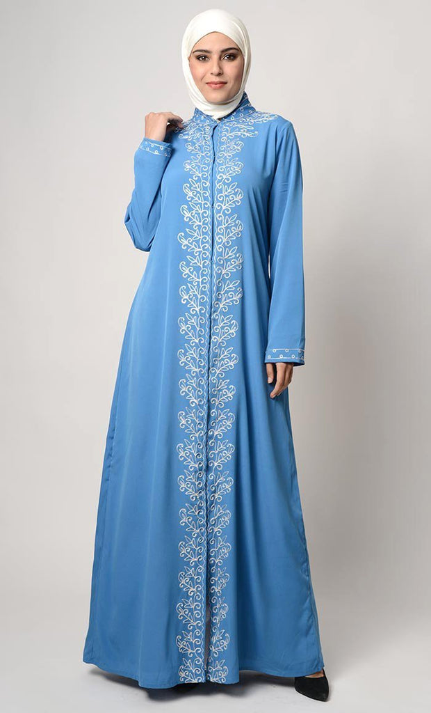 Thread embroidered traditional abaya dress - EastEssence.com