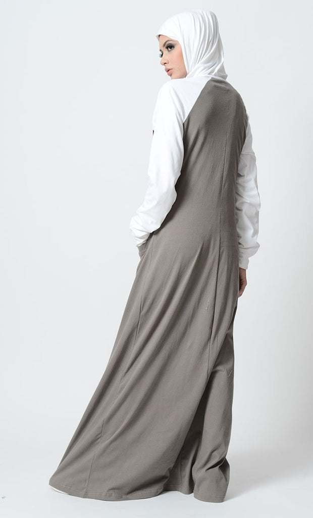 Three tone and zipper detail sportswear abaya dress - EastEssence.com