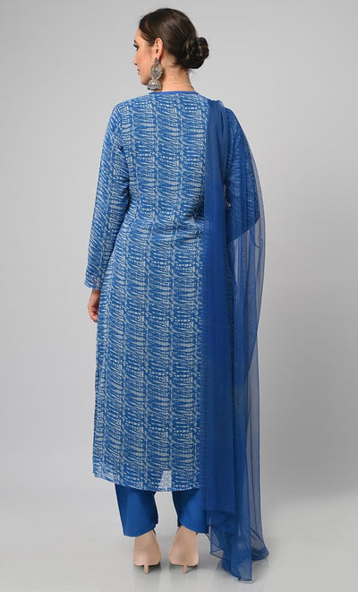Tie & Dye Effect Printed Salwar Kameez Set With Net Dupatta - EastEssence.com