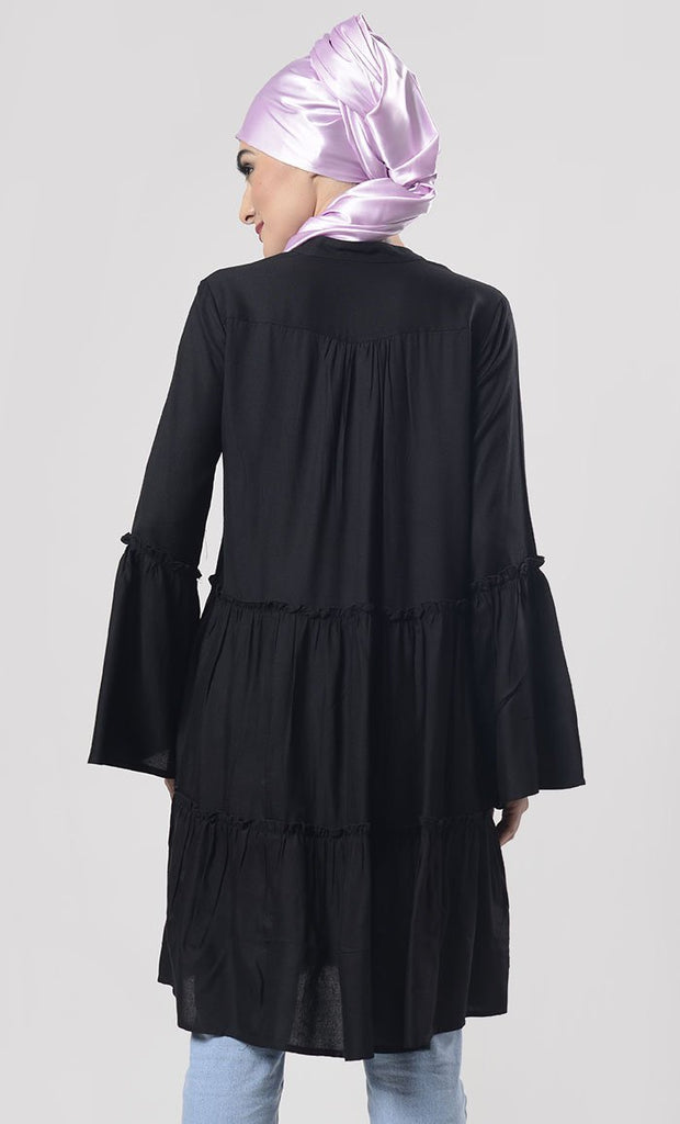 Tiered Black Everyday Wear Soft, Breathable Cool Tunic - EastEssence.com