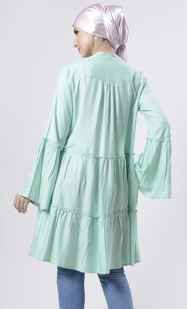 Tiered Green Ash Everyday Wear Soft, Breathable Cool Tunic - EastEssence.com