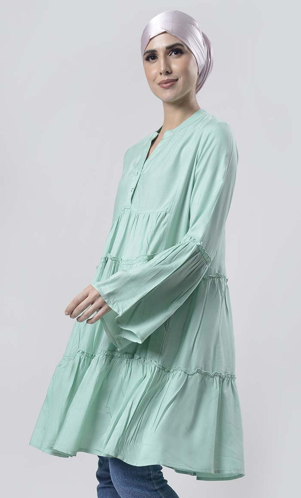 Tiered Green Ash Everyday Wear Soft, Breathable Cool Tunic - EastEssence.com