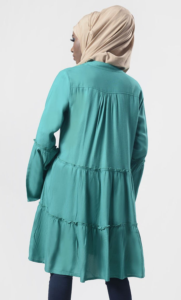 Tiered Pine Green Everyday Wear Soft, Breathable Cool Tunic - EastEssence.com